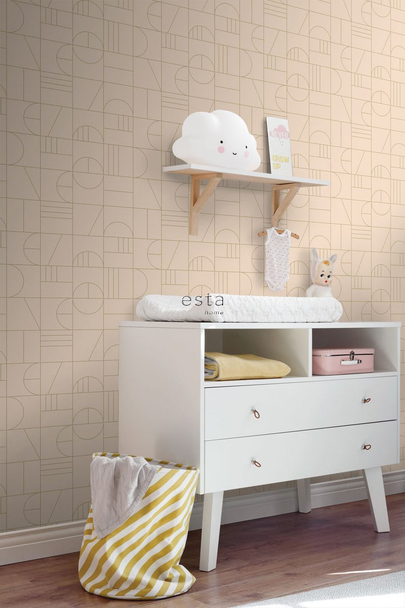 ESTAhome tapet art deco ljust persiko och guld - Hemmavid.se