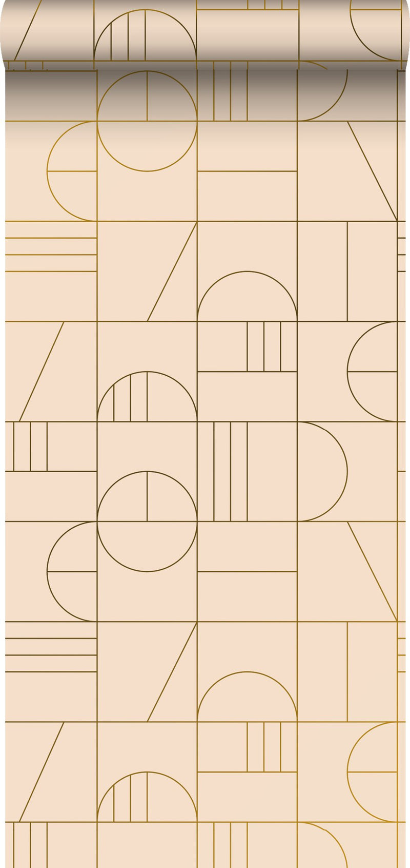 ESTAhome tapet art deco ljust persiko och guld - Hemmavid.se