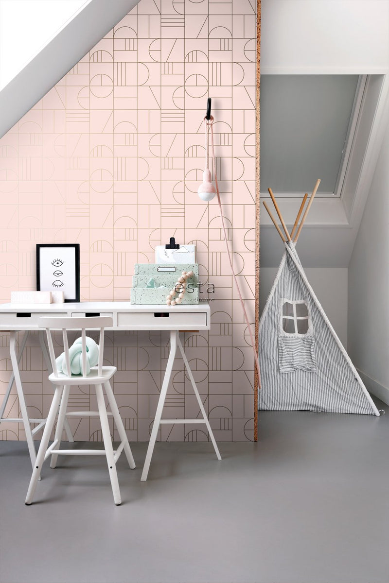 ESTAhome tapet art deco milt rosa och guld - Hemmavid.se