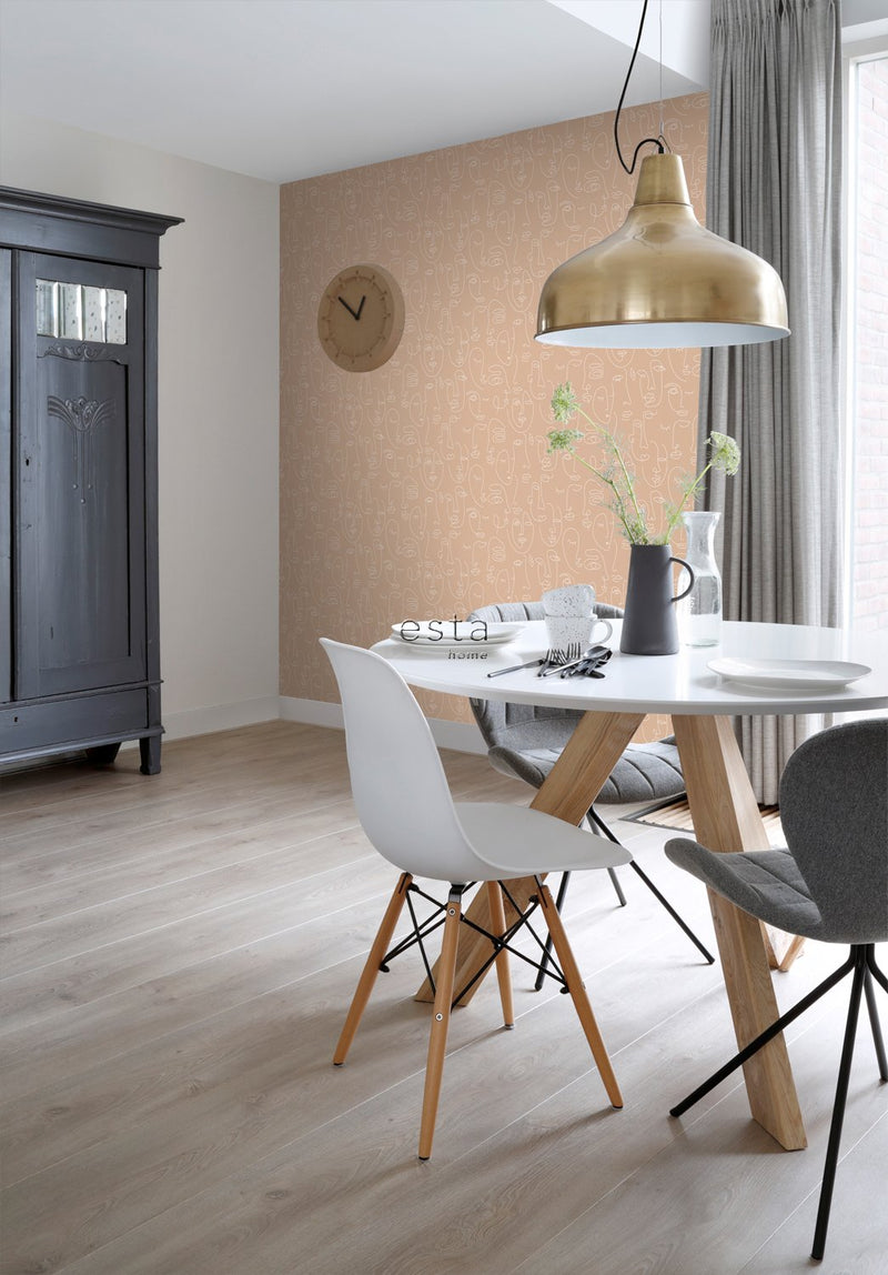 ESTAhome tapet ansikten persikofärgat och vitt - Hemmavid.se