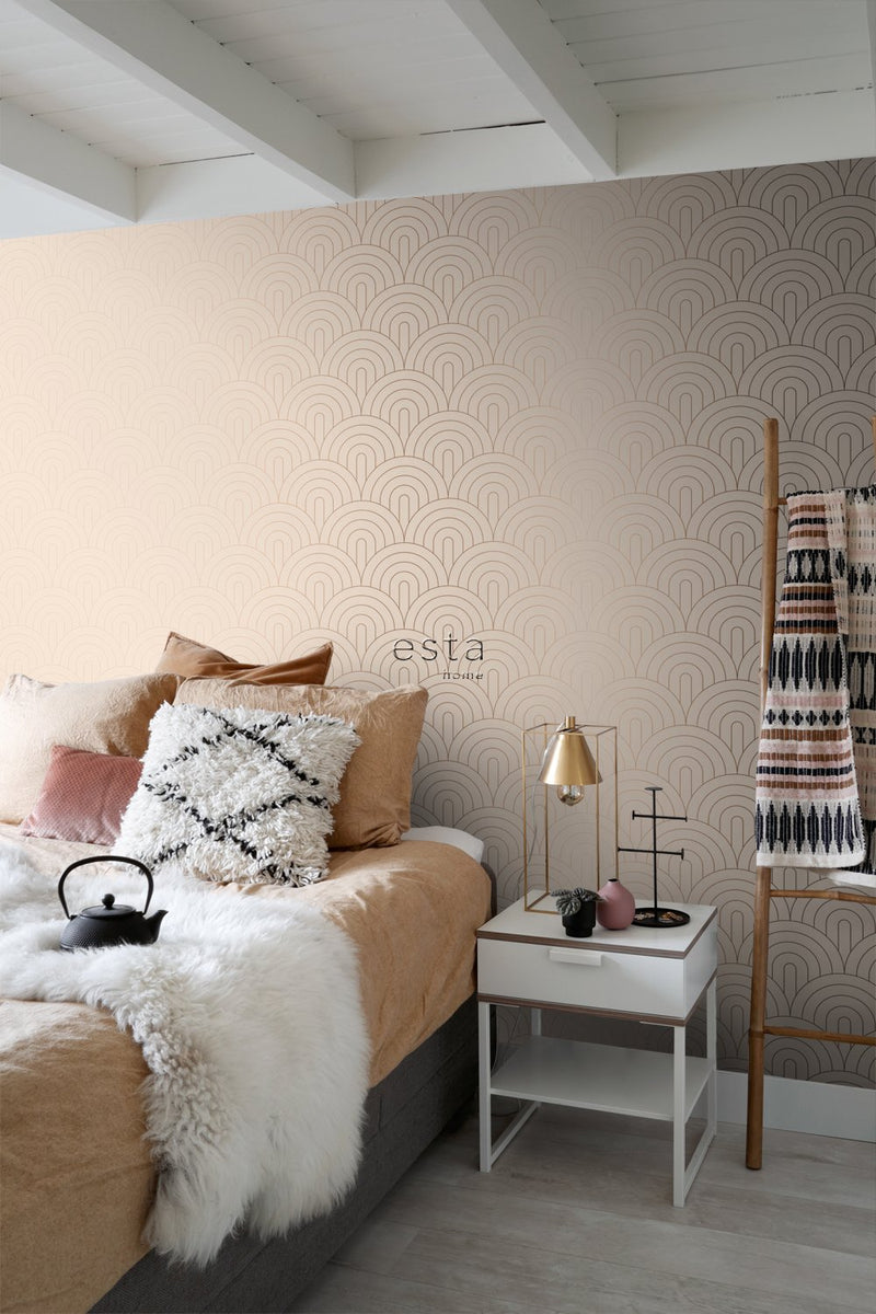 ESTAhome tapet art deco persiko och rosa guld - Hemmavid.se