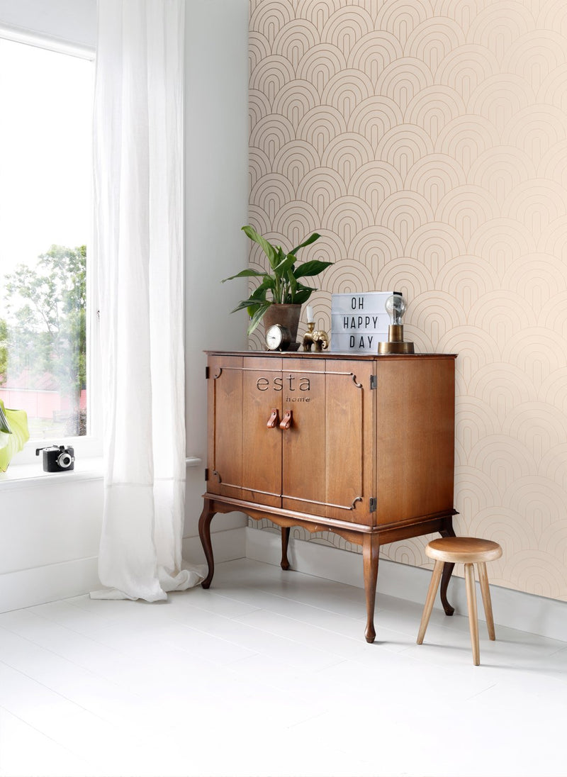 ESTAhome tapet art deco persiko och rosa guld - Hemmavid.se