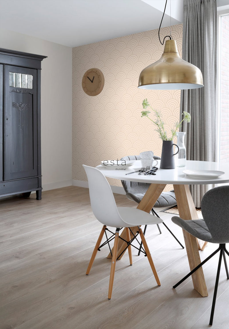 ESTAhome tapet art deco persiko och rosa guld - Hemmavid.se