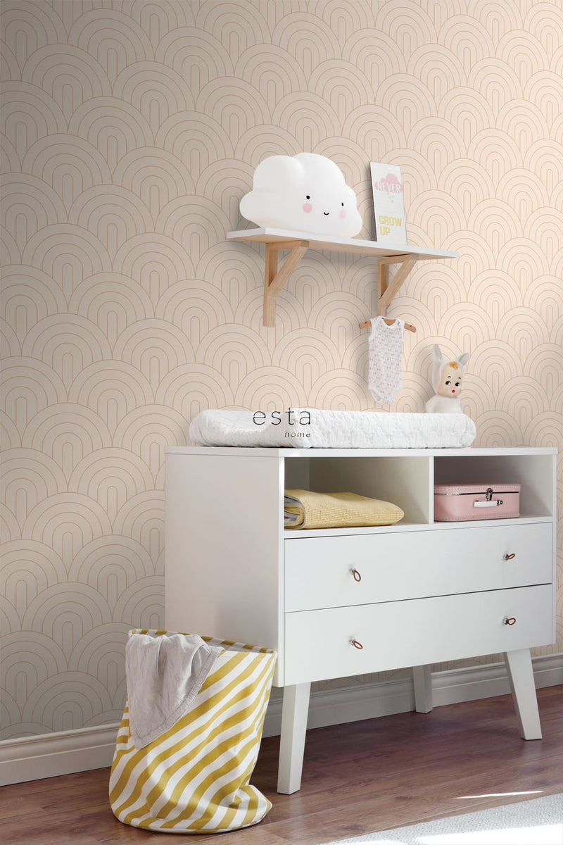 ESTAhome tapet art deco persiko och rosa guld - Hemmavid.se