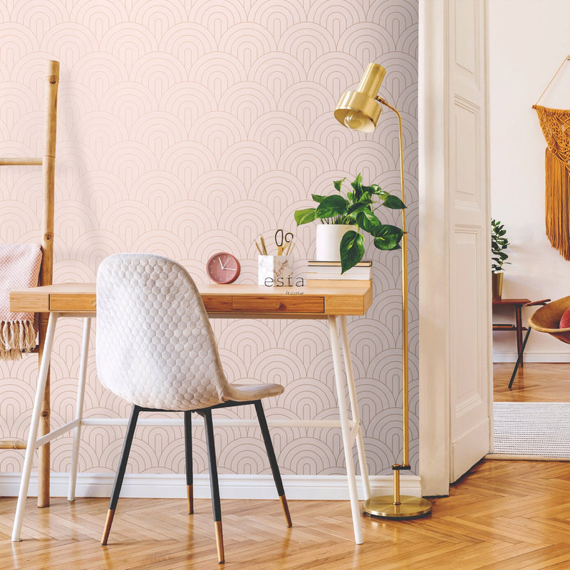 ESTAhome tapet art deco milt rosa och rosa guld - Hemmavid.se
