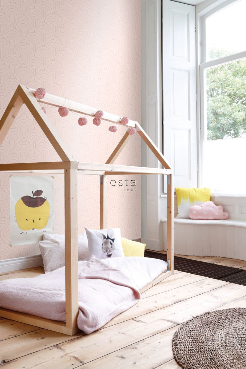 ESTAhome tapet art deco milt rosa och rosa guld - Hemmavid.se