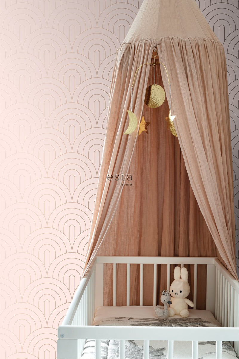 ESTAhome tapet art deco milt rosa och rosa guld - Hemmavid.se