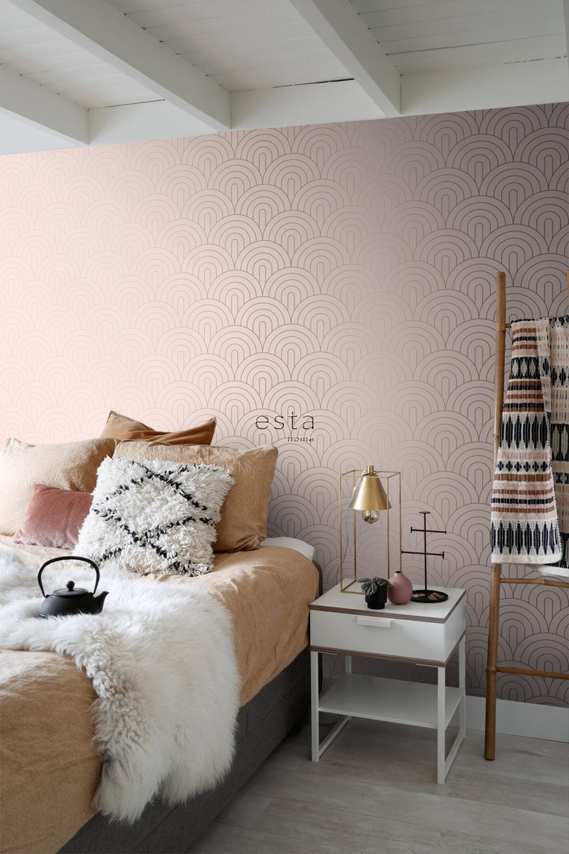 ESTAhome tapet art deco milt rosa och rosa guld - Hemmavid.se