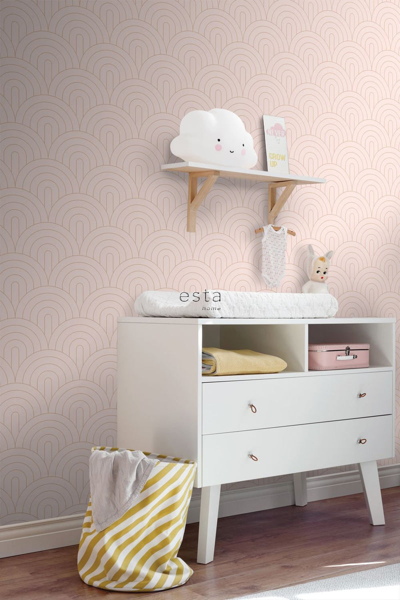 ESTAhome tapet art deco milt rosa och rosa guld - Hemmavid.se