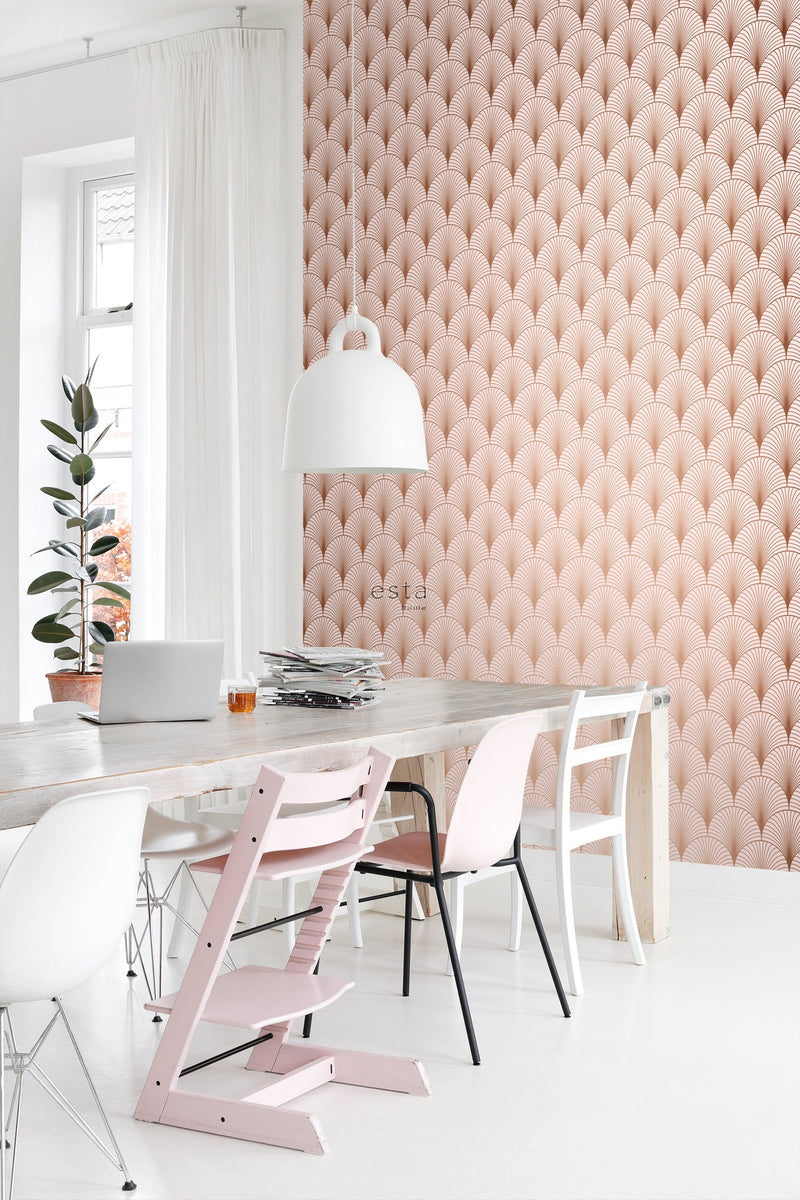 ESTAhome tapet art deco milt rosa och rosa guld - Hemmavid.se