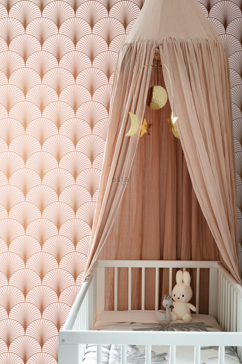 ESTAhome tapet art deco milt rosa och rosa guld - Hemmavid.se
