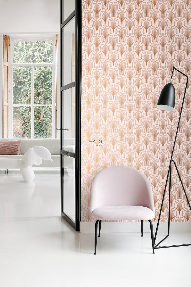 ESTAhome tapet art deco milt rosa och rosa guld - Hemmavid.se