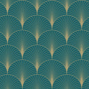 ESTAhome tapet art deco bensinblått och guld - Hemmavid.se