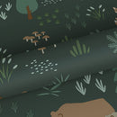 ESTAhome tapet skog med djur mörkgrönt och beige  på Hemmavid.se