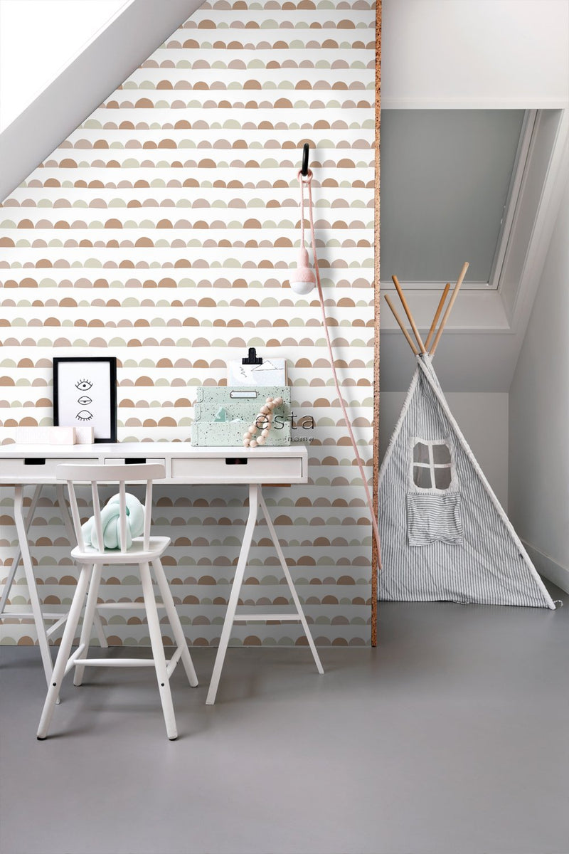ESTAhome tapet grafiskt motiv antikrosa och röd  på Hemmavid.se