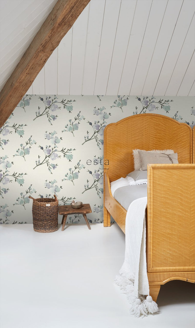 ESTAhome tapet körsbärsblom - beige och syrénlila - Hemmavid.se