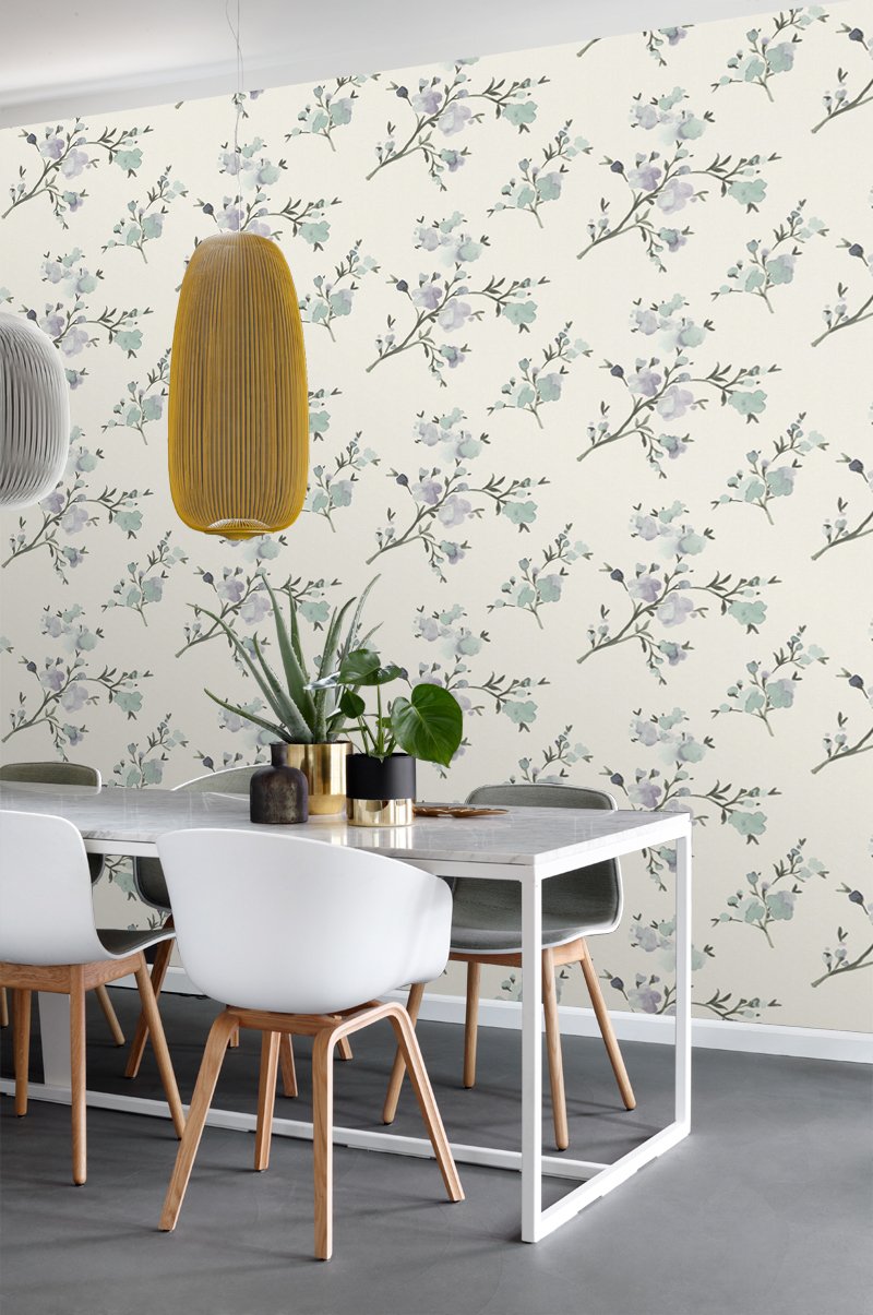 ESTAhome tapet körsbärsblom - beige och syrénlila - Hemmavid.se