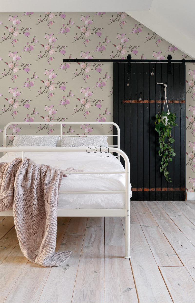 ESTAhome tapet körsbärsblom - grått och lila - Hemmavid.se