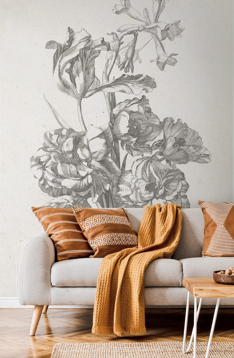 ESTAhome fototapet stilleben med blommor - svart - Hemmavid.se