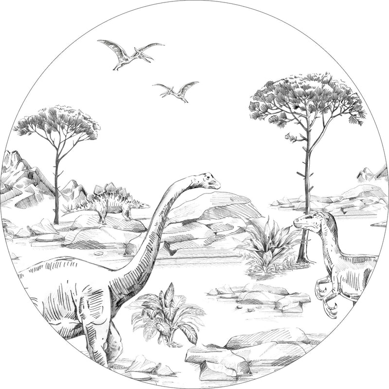 ESTAhome rund tapet dinosaurier svart och vitt  på Hemmavid.se
