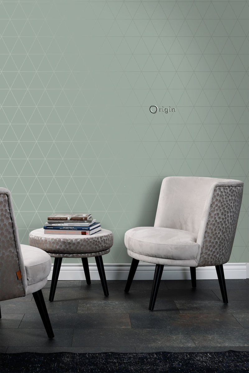 Origin tapet grafiska trianglar - grågrönt - Hemmavid.se