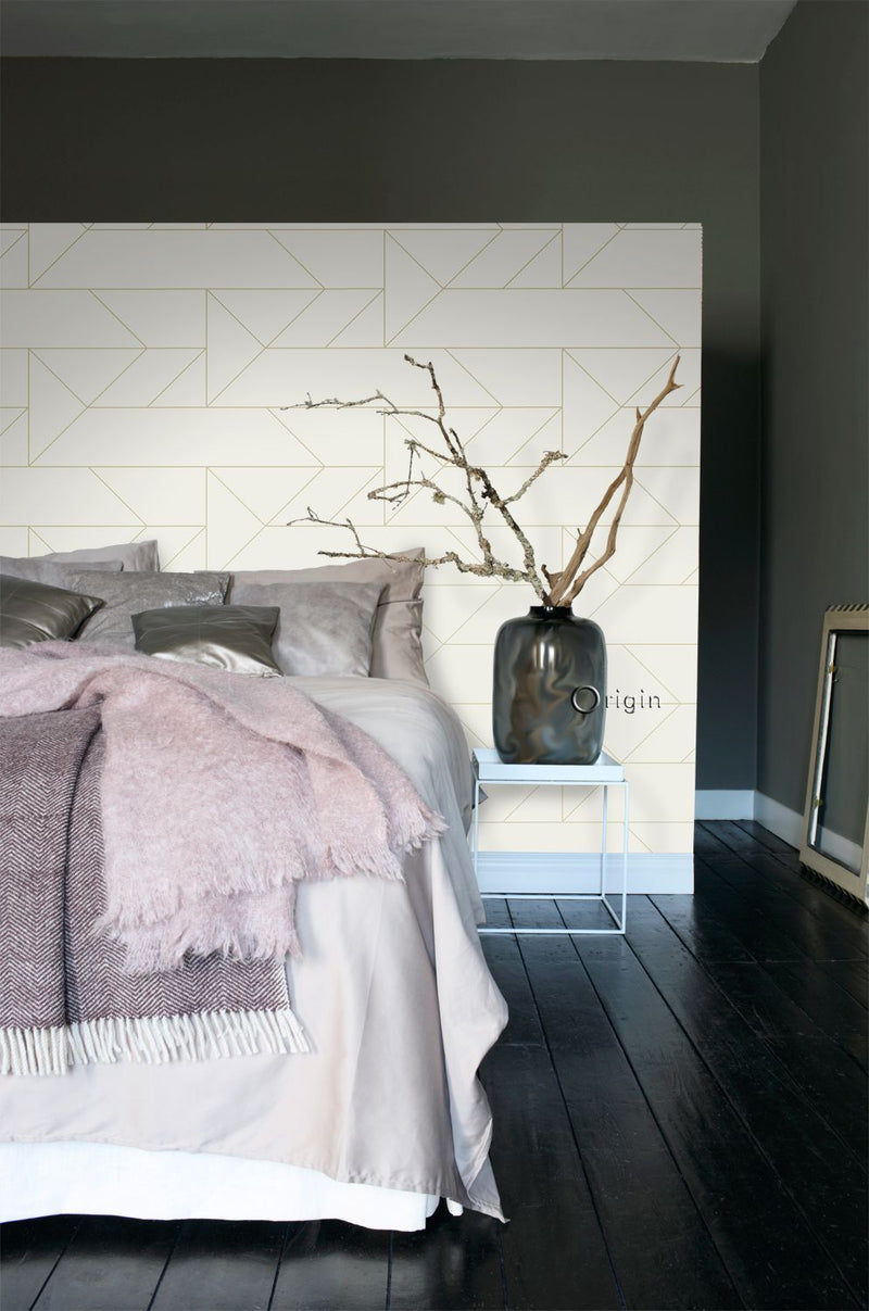 Origin tapet grafiska linjer -  beige och guld - Hemmavid.se