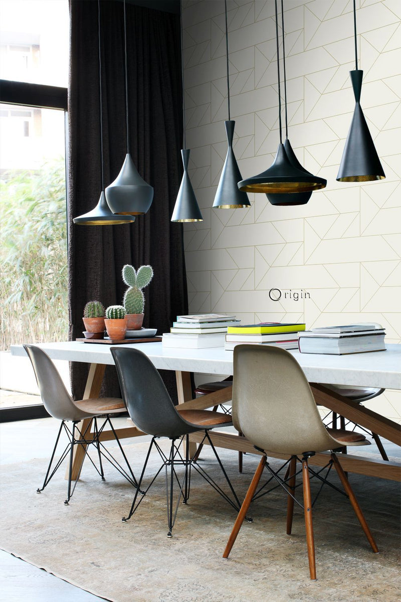 Origin tapet grafiska linjer -  beige och guld - Hemmavid.se