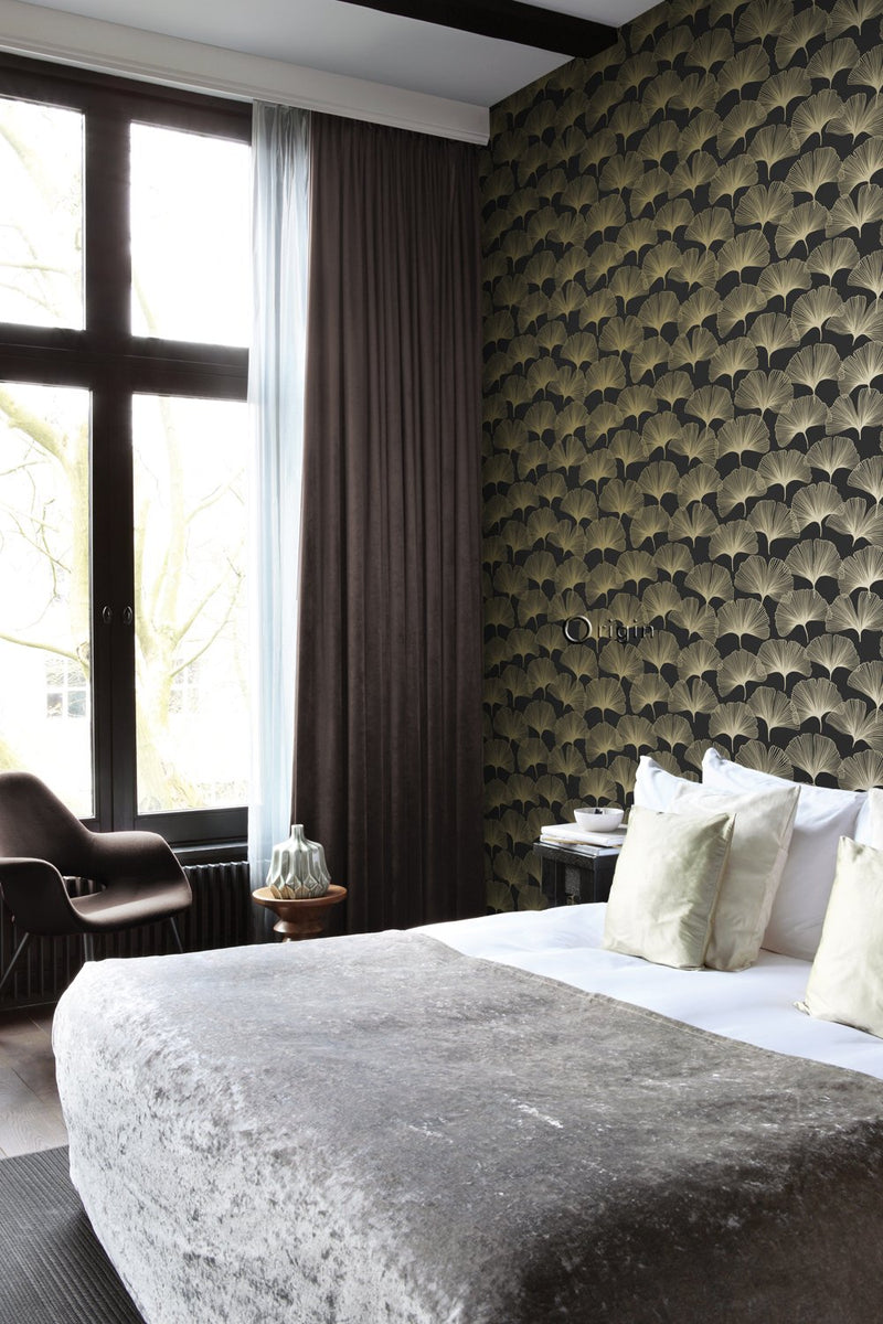 Origin tapet gingkoblad -  svart och guld - Hemmavid.se